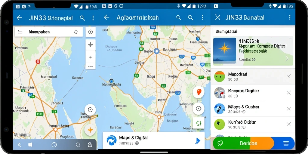 Tampilan antarmuka JIN33 dengan fitur Kompas Digital dan informasi cuaca.