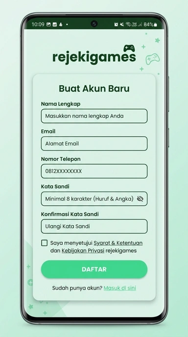 Cara Registrasi Akun Baru rejekigames untuk Android
